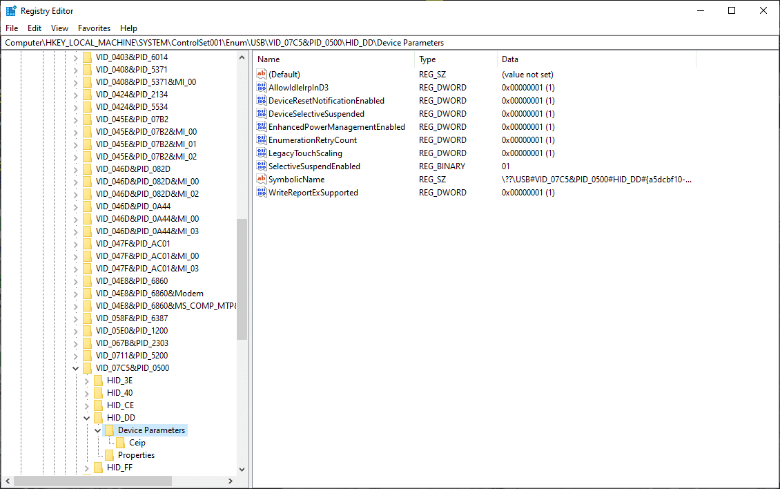 USB Device Parameters