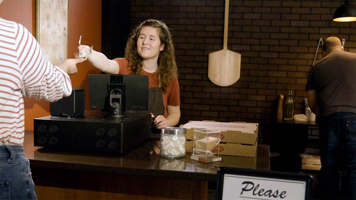 pizzaria counter with sales interaction