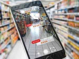 Augmented reality marketing application concept. Mobile smart phone check relevant information about product in the supermarket. 3d illustration
All textures were created me in Adobe illustrator. Photo was created by Canon 60D.
