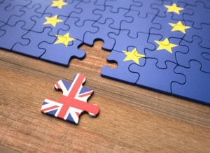 United Kingdom leaving the European Union represented in puzzle pieces.